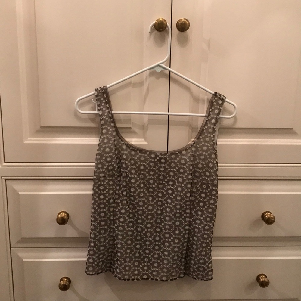 Akris coffee colored eyelet sleeveless blouse